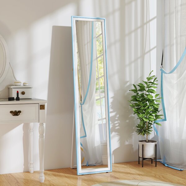 HOMCOM Specchio da Terra a Figura Intera con Cornice in MDF Rettangolare con 2 Modalità d'Uso 37x4x157 cm Bianco e Blu | Aosom Italy