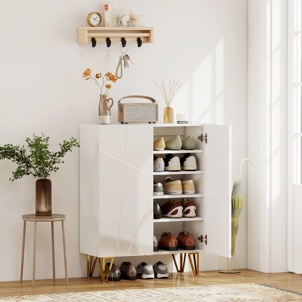 HOMCOM Scarpiera a 2 Porte, con 4 Ripiani Regolabili 72 x 31,5 x 95 cm, Bianco | Aosom Italy