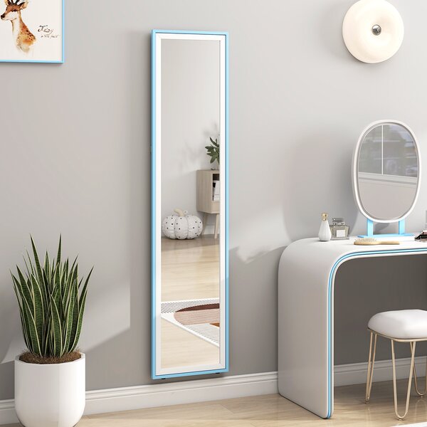 HOMCOM Specchio da Terra a Figura Intera con Cornice in MDF Rettangolare con 2 Modalità d'Uso 37x4x157 cm Bianco e Blu | Aosom Italy