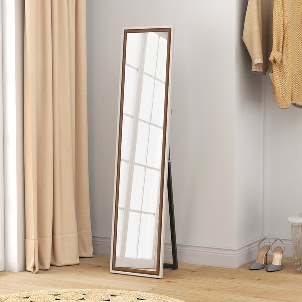 HOMCOM Specchio a Figura Intera con Cornice Bicolore, 157x37 cm, Bianco e Marrone | Aosom Italy