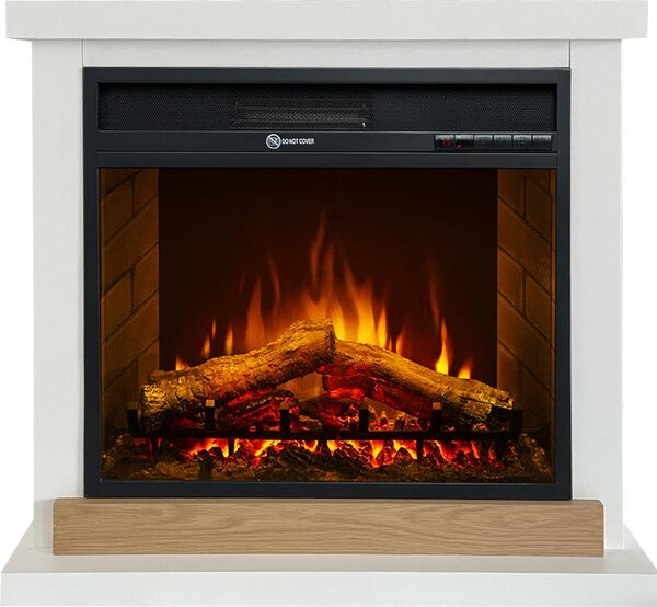 Camino elettrico caminetto da terra Stoccolma in legno bianco L75xP28xH70 cm