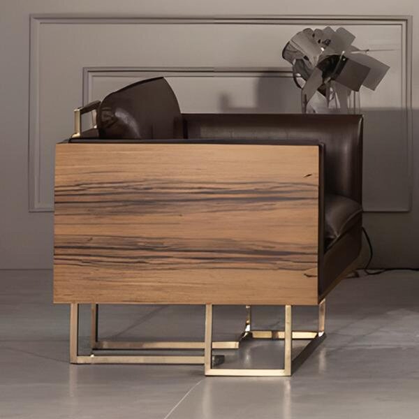 Poltrona da ufficio Sedia moderna Sedia da ufficio Lusso Poltrona marrone Legno Pelle Nuovo