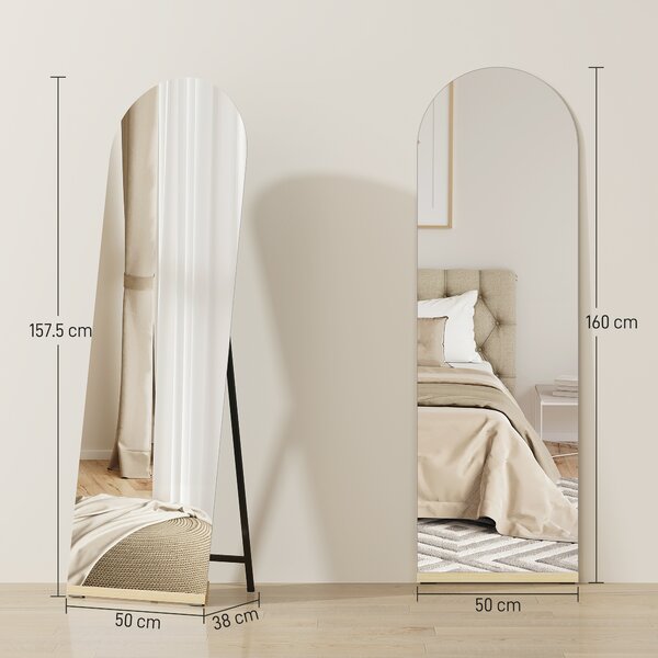 HOMCOM Specchio da Terra a Figura Intera senza Cornice, con Base in Legno, 160x50 cm, Trasparente | Aosom Italy