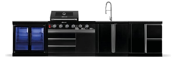 Cucina da esterno GORILLER® BLACKBACK L3, grill a gas con doppio frigorifero, lavello, superficie di lavoro aggiuntiva e spazio di archiviazione, acciaio inox, nero