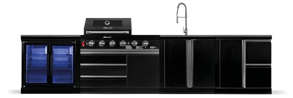 Cucina da esterno GORILLER® BLACKBACK L3, grill a gas con doppio frigorifero, lavello, superficie di lavoro aggiuntiva e spazio di archiviazione, acciaio inox, nero