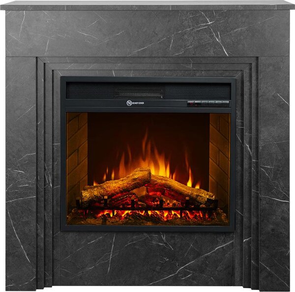 Camino elettrico caminetto da terra BELLINI in legno effetto Marmo Nero Italy L96 x P35 x H96