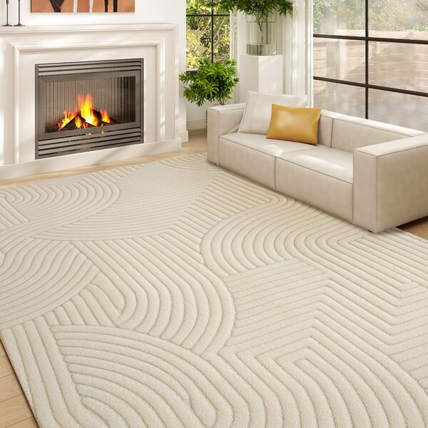 HOMCOM Tappeto da soggiorno con disegni geometrici, soffice e antiscivolo, 160 x 120 cm, Crema | Aosom Italy