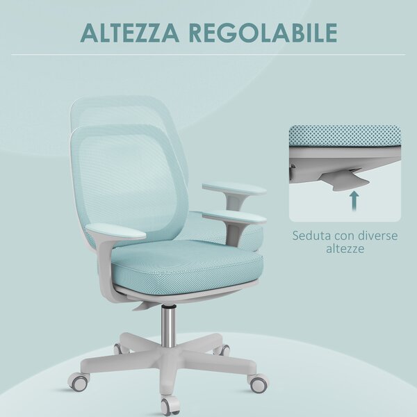 Vinsetto Sedia da Ufficio Ergonomica ad Altezza Regolabile con Schienale Traspirante, 55x48x82.5-94.5 cm, Verde Chiaro | Aosom Italy