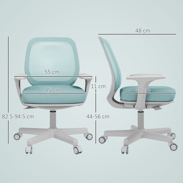 Vinsetto Sedia da Ufficio Ergonomica ad Altezza Regolabile con Schienale Traspirante, 55x48x82.5-94.5 cm, Verde Chiaro | Aosom Italy