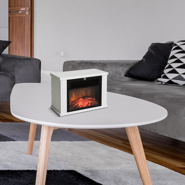 Camino Elettrico da Terra 600-1200W con Effetto Fiamma in Plastica e Vetro Temperato Bianco