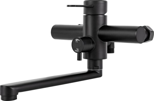 Rubinetto da cucina - Rubinetto miscelatore a parete - Bocca di erogazione 23 cm - Acciaio inox 304 - Caldo/freddo - Cartuccia in Vetroceramica - Attacco G1/2 - Nero