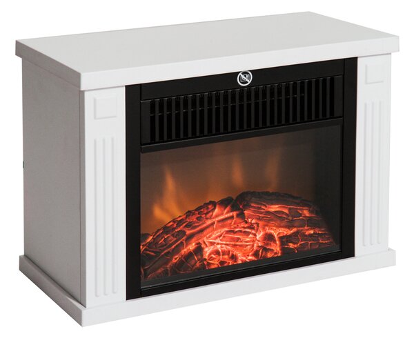 Camino Elettrico da Terra 600-1200W con Effetto Fiamma in Plastica e Vetro Temperato Bianco