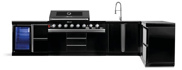 Cucina da esterno GORILLER® BLACKBACK XL2, grill a gas XXL con frigorifero, lavello, piano di lavoro aggiuntivo, spazio di archiviazione e angolo, acciaio inox, nero