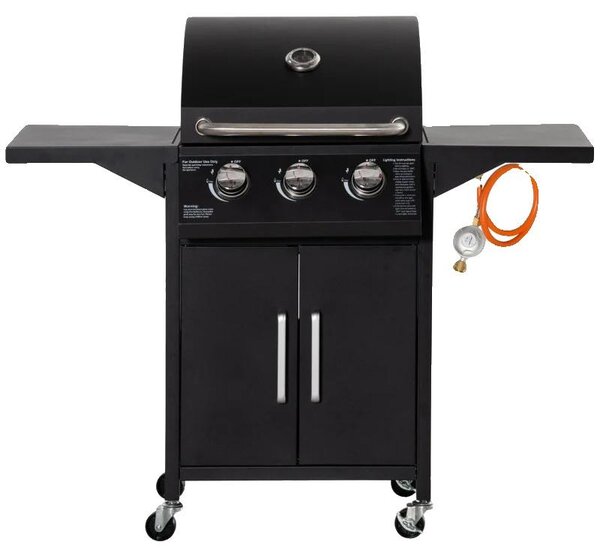 Barbecue a gas, 3 bruciatori, potenza 3 kW, lunghezza 121 cm, larghezza 55 cm, carrello mobile