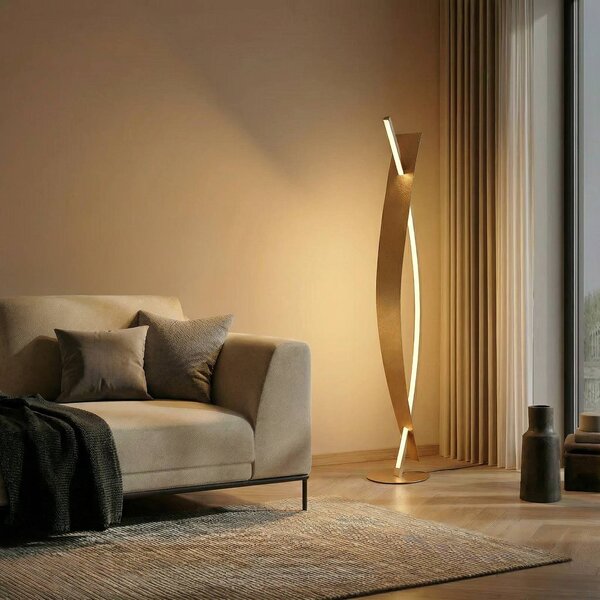 Lampada da terra a LED Marija Lucande, dimmerabile, Ottone / Oro, Soggiorno / Sala da pranzo, Metallo, Moderno, Lampada LED da terra