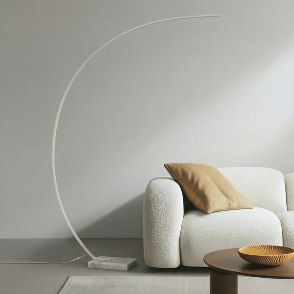 Lampada ad arco Kendra Lindby, dimmerabile, Bianco / Opale, Soggiorno / Sala da pranzo, Metallo, Moderno, Lampada da terra