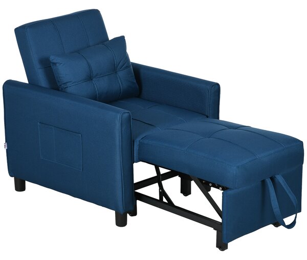 HOMCOM Poltrona Letto Singola Reclinabile su 3 Livelli con Cuscino e 2 Tasche Laterali, 69x82x85cm, Blu | Aosom Italy