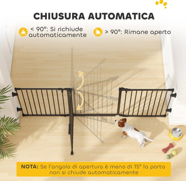 PawHut Cancelletto per Cani Pieghevole in Acciaio con Chiusura Automatica e Sistema di Blocco Sicuro per Interni ed Esterni, Nero|Aosom