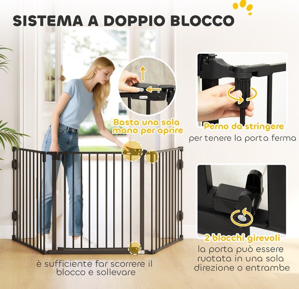 PawHut Cancelletto per Cani Pieghevole in Acciaio con Chiusura Automatica e Sistema di Blocco Sicuro per Interni ed Esterni, Nero|Aosom