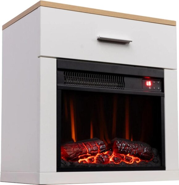 Camino elettrico - Comodino con camino integrato - 35,6 cm - 1000 W - Effetto fiamma 3D - Telecomando - Timer 1-8 ore - Protezione contro il surriscaldamento - Bianco/Nero