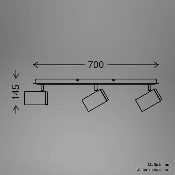 Briloner Faretto da soffitto Duta, lunghezza 70 cm, nero/colore legno, a 3 luci. dimmerabile, Nero, Soggiorno / Sala da pranzo, Metallo, Faretto alogeno
