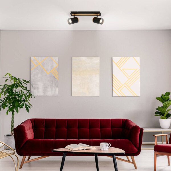 Briloner Faretto da soffitto Duta, lunghezza 40 cm, nero/colore legno, a 2 luci. dimmerabile, Nero, Soggiorno / Sala da pranzo, Metallo, Faretto alogeno