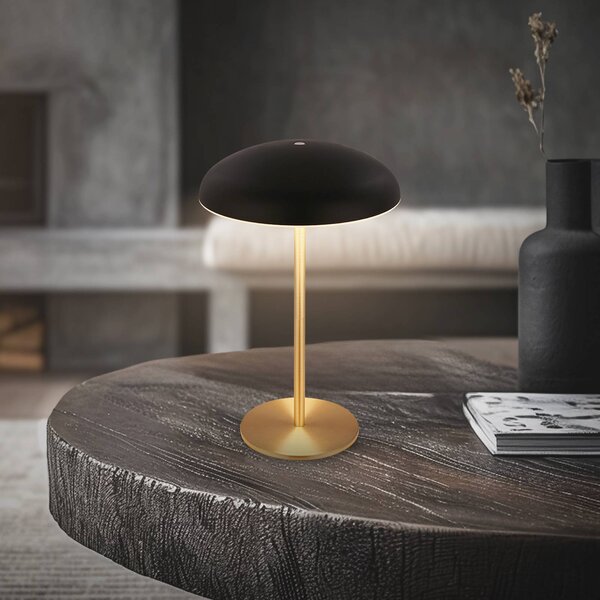 Briloner Lampada LED da tavolo ricaricabile Brilo unplugged Caxa, nero/ottone dimmerabile, Nero, Metallo