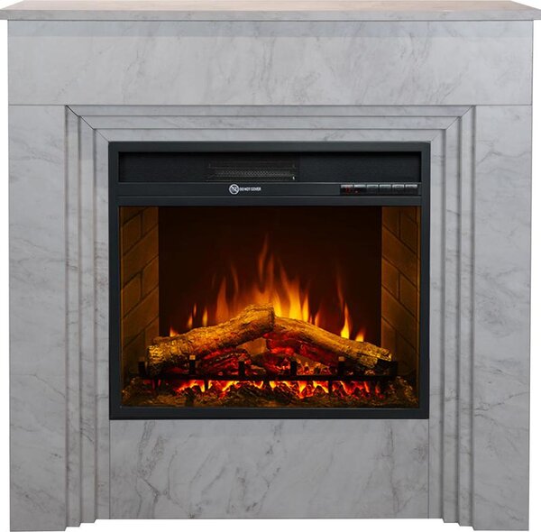 Camino elettrico caminetto da terra BELLINI in legno effetto Marmo Bianco Italy L96 x P35 x H96