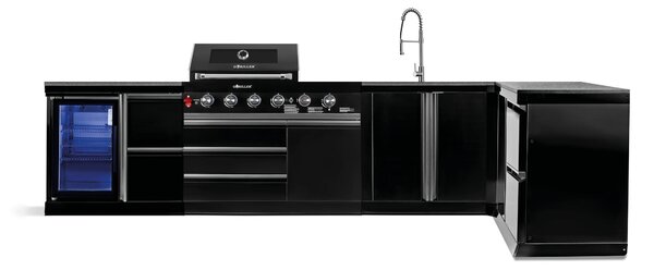 Cucina da esterno GORILLER® BLACKBACK XL4, barbecue a gas con frigorifero, lavello, piano di lavoro aggiuntivo, spazio di archiviazione e angolo, acciaio inox, nero