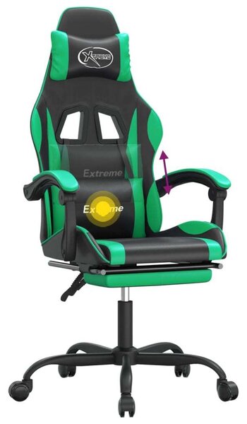 VidaXL Sedia da gioco con poggiapiedi girevole in ecopelle nera e verde