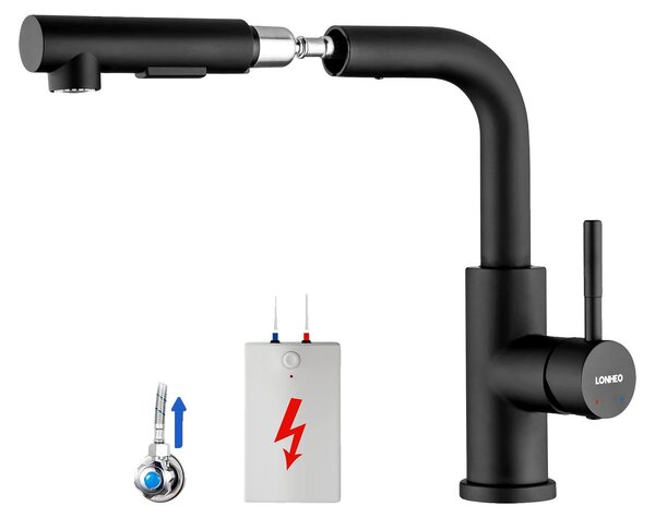 Miscelatore da cucina, design estraibile, due modalità di flusso, colore nero, attacco G3/8