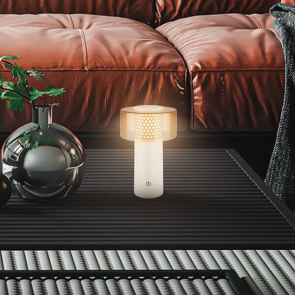 Briloner Lampada LED da tavolo a batteria Brilo unplugged Gila, marrone/grigio, 21 cm dimmerabile, Alluminio / Grigio / Zincato, Metallo, Moderno