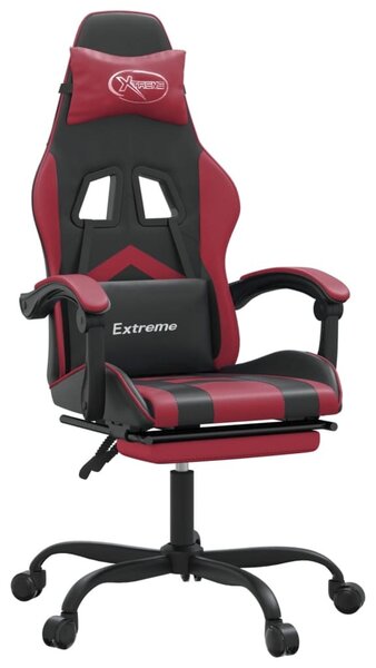 VidaXL Sedia da gioco con poggiapiedi girevole in ecopelle nera e rosso vino