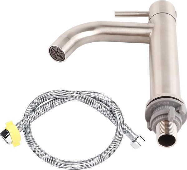 Miscelatore per lavabo in acciaio inox con superficie spazzolata, bagno, rubinetto singolo per acqua fredda
