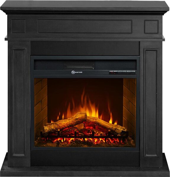 Camino elettrico caminetto da terra JEFFERSON in legno Nero L 89,5 x H90,5 x P28