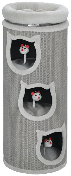 PawHut Torre tiragraffi per gatti, a 4 livelli con letto lavabile, 3 tane, gioco sospeso, 96 cm, Grigio | Aosom Italy