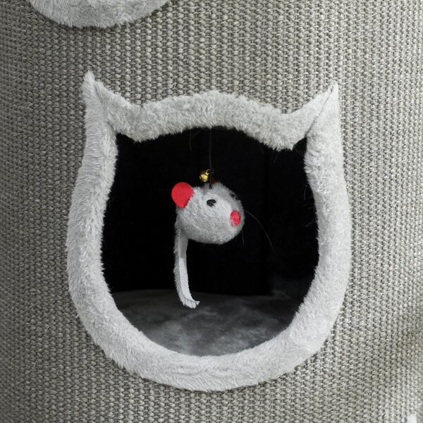 PawHut Torre tiragraffi per gatti, a 4 livelli con letto lavabile, 3 tane, gioco sospeso, 96 cm, Grigio | Aosom Italy