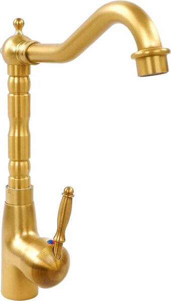 Rubinetto vintage per bagno - Miscelatore per lavabo - Miscelatore a due manopole per acqua calda/fredda - Corpo in metallo con valvola in ottone - Montaggio su piano - Tubi di collegamento da 50 cm