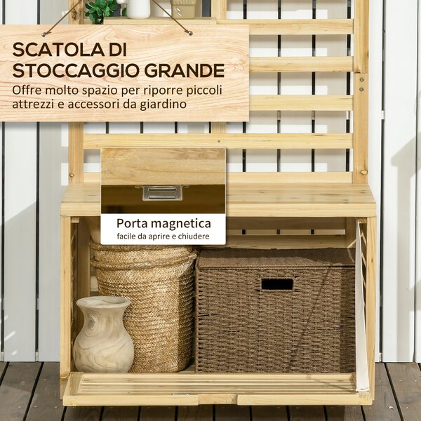Outsunny Cassapanca da Giardino con Traliccio e 4 Ripiani in Legno con Chiusura Magnetica, 80x45x160 cm | Aosom Italy
