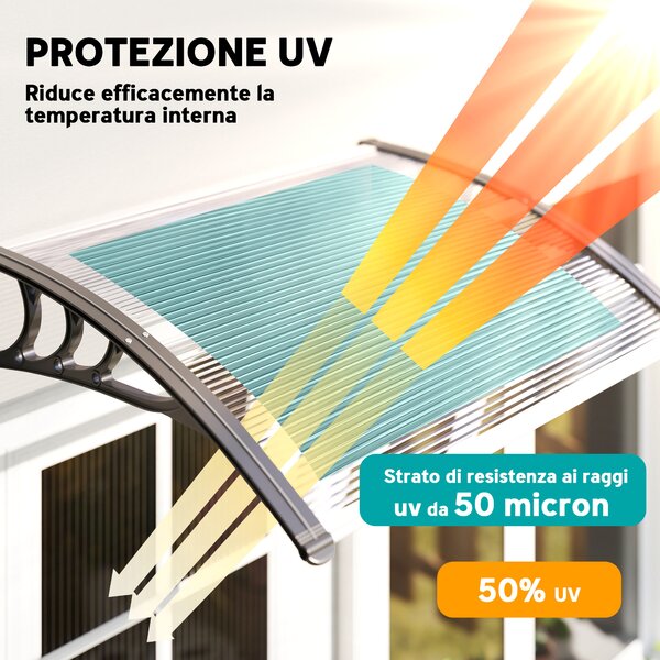Outsunny Pensilina da Esterni Impermeabile e Anti-UV, in PC, PP e Alluminio, 75x100x23 cm, Trasparente e Nero | Aosom Italy