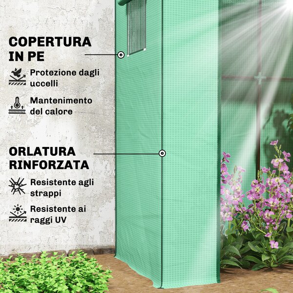 Outsunny Serra per Piante con 2 Finestre Laterali a Rete e Ingresso Avvolgibile, in PE e Acciaio, 196x77x197 cm, Verde | Aosom Italy