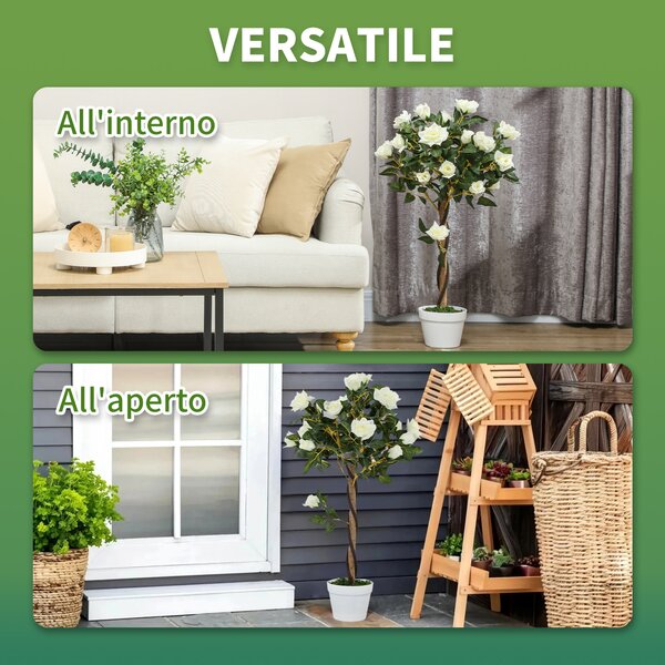 Outsunny Pianta Finta di Rosa da 21 Fiori con Vaso Riempito in Cemento e Muschio, Ø18x90 cm, Bianco | Aosom Italy