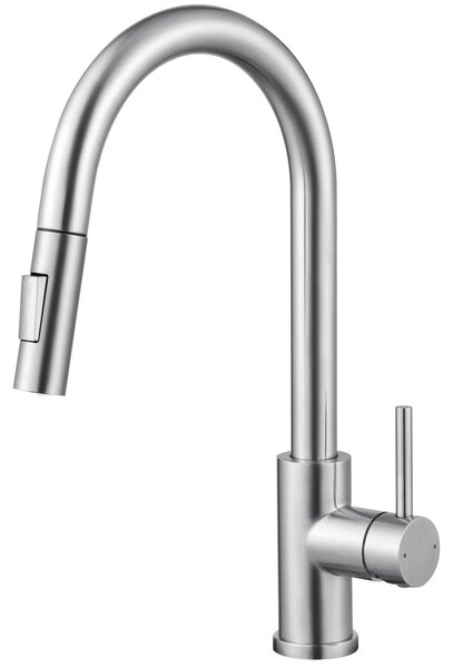 Rubinetto da cucina con soffione estraibile, realizzato in acciaio inossidabile resistente e finitura cromata