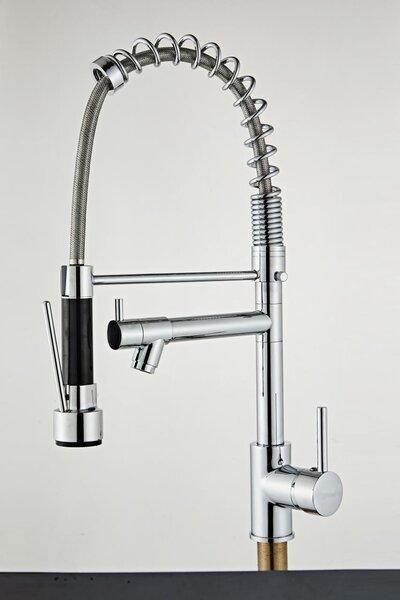 Rubinetto da cucina Aquanello Gastro con funzione spray professionale, cromato, modello CR-4402-GT