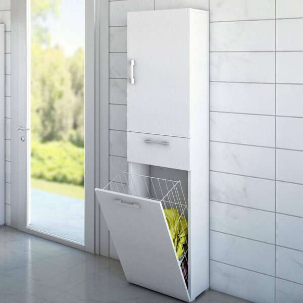 Dmora Armadio Multiuso 2 Ante Aryanne 32x195h cm Bianco, 2 Ante Cestello Portabiancheria Italy