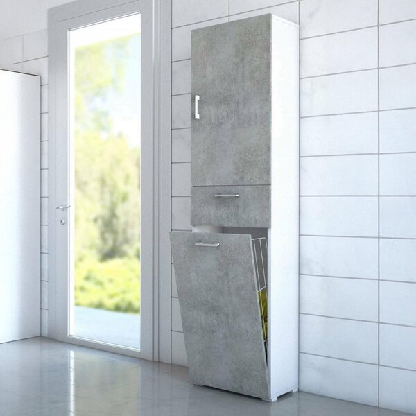 Dmora Armadio Multiuso 2 Ante Aryanne 32x195h cm Grigio Cemento, 2 Ante Cestello Portabiancheria Italy