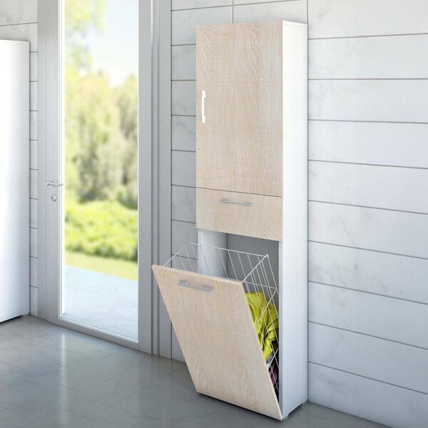 Dmora Armadio Multiuso 2 Ante Aryanne 32x195h cm Bianco, 2 Ante Cestello Portabiancheria Italy