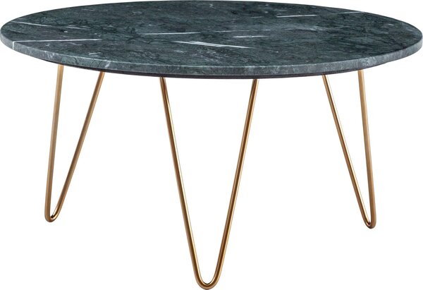 WOHNLING Tavolino da caffè in vero marmo verde 70x70x35 cm Tavolo da divano in metallo oro treppiede Tavolo da soggiorno Tavolo rotondo moderno in marmo Tavolo da salotto Tavolo da caffè grande