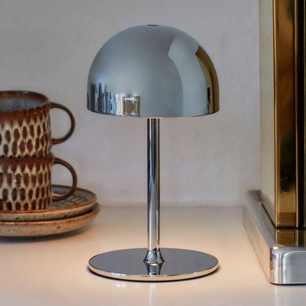 Sirius Lampada da tavolo LED ricaricabile Tim, color cromo, altezza 22 cm, IP54 Tim, Soggiorno / Sala da pranzo, Metallo, Moderno