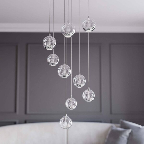 Lampada a sospensione in vetro Hayley Lucande, Cromo / Argento, Soggiorno / Sala da pranzo, Vetro, Design, Lampada a sospensione
